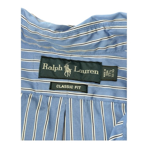Ralph Lauren Button Down Shirt Blue Stripe Long Sleeve Classic Men 17 1/2 32/33 - Picture 8 of 10